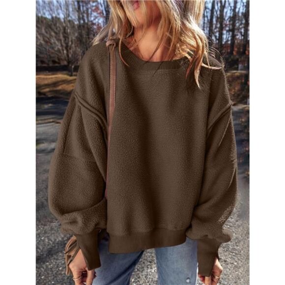 Round Neck Dropped Shoulder Sweatshirt - Picture 8 of 16